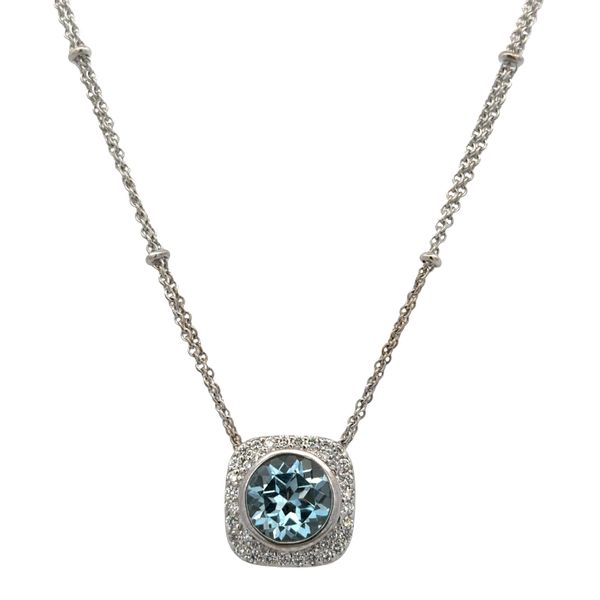 14k White Gold Double Strand Blue Topaz & Diamond Necklace – 16
