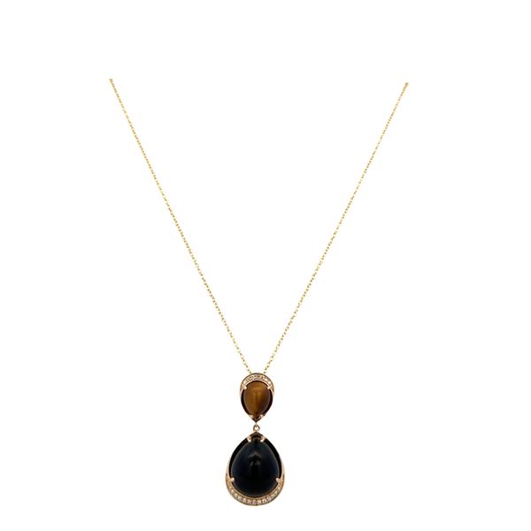 14k Yellow Gold Black Onyx, Tiger’s Eye & Diamond Pendant Necklace Image 2 Perry's Diamonds & Estate Jewelry Charlotte, NC