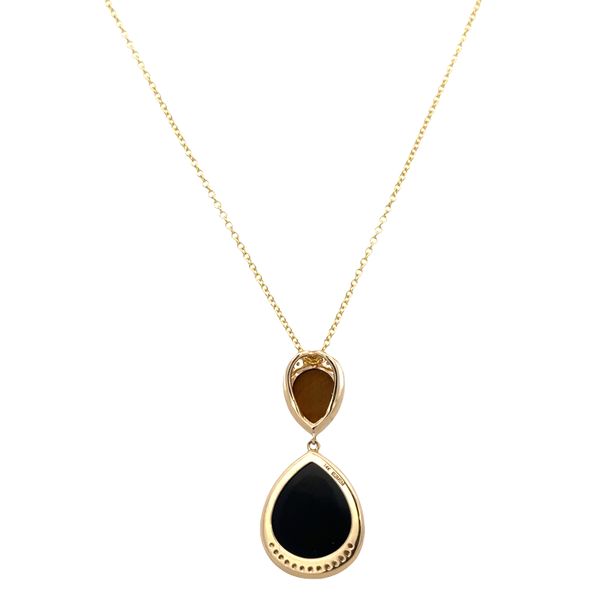 14k Yellow Gold Black Onyx, Tiger’s Eye & Diamond Pendant Necklace Image 3 Perry's Diamonds & Estate Jewelry Charlotte, NC