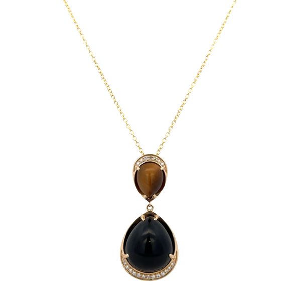 14k Yellow Gold Black Onyx, Tiger’s Eye & Diamond Pendant Necklace Perry's Diamonds & Estate Jewelry Charlotte, NC