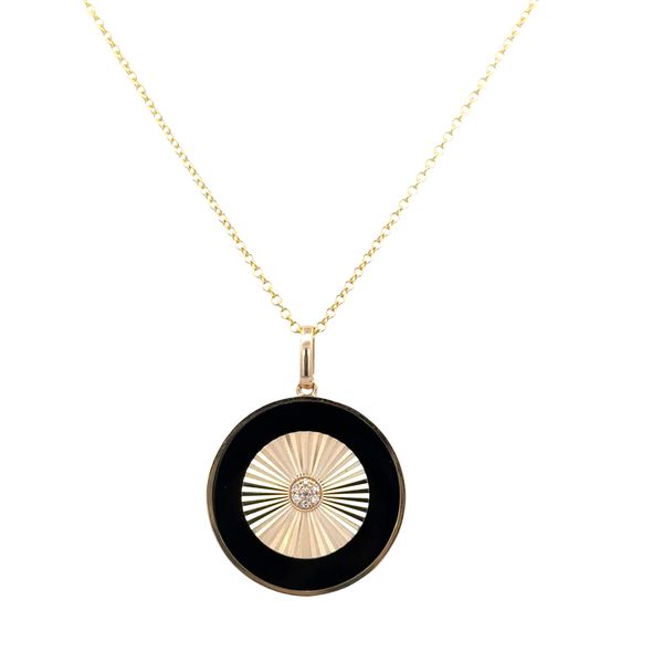 14k Yellow Gold Diamond & Black Onyx Fluted Pendant Necklace Perry's Diamonds & Estate Jewelry Charlotte, NC