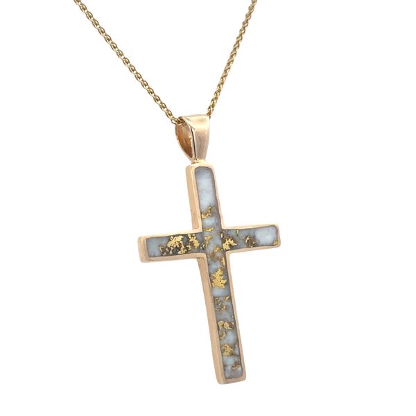 14k Yellow Gold Gold Bearing Quartz Cross Pendant Necklace – 20