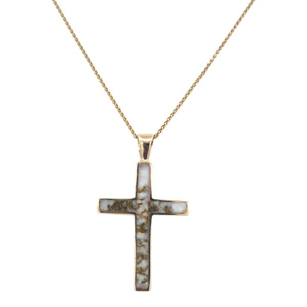 14k Yellow Gold Gold Bearing Quartz Cross Pendant Necklace – 20