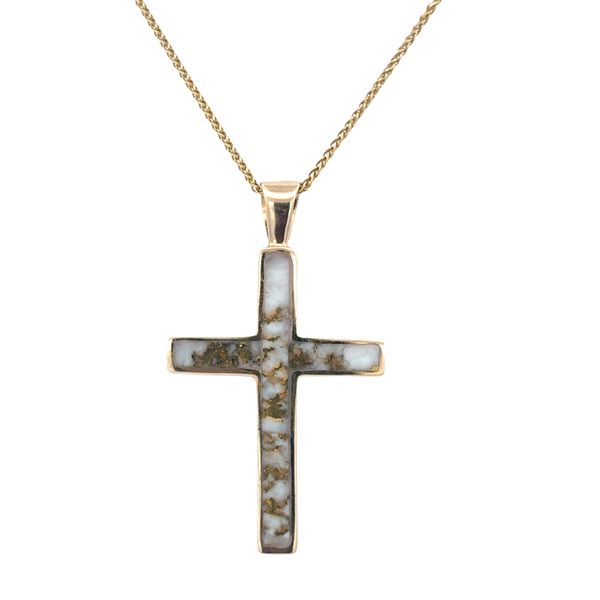 14k Yellow Gold Gold Bearing Quartz Cross Pendant Necklace – 20