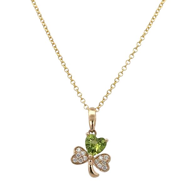 14k Yellow Gold Peridot & Diamond Clover Pendant Necklace – Adjustable 18