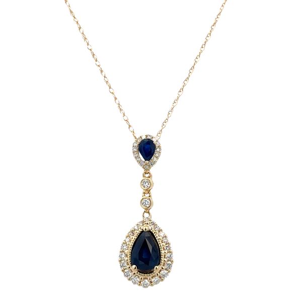 14k Yellow Gold Sapphire & Diamond Halo Pendant Necklace – 18
