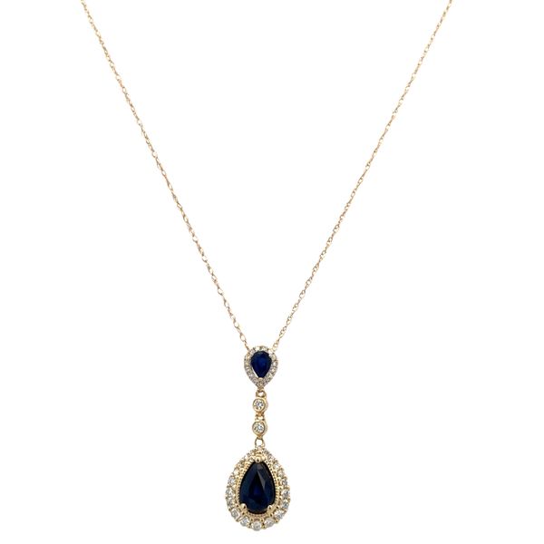14k Yellow Gold Sapphire & Diamond Halo Pendant Necklace – 18