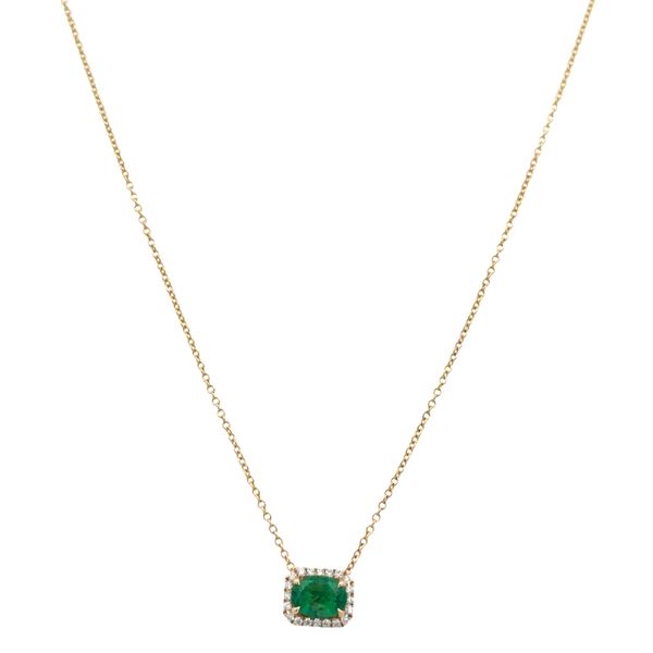 14k Yellow Gold Emerald & Diamond Slide Pendant Necklace – Adjustable 18