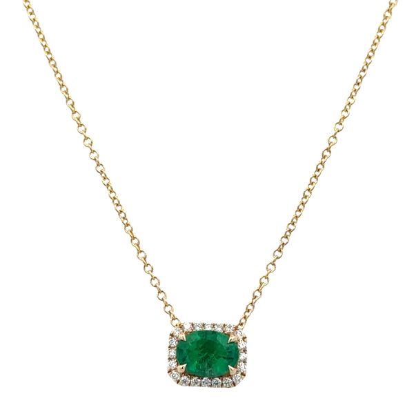 14k Yellow Gold Emerald & Diamond Slide Pendant Necklace – Adjustable 18