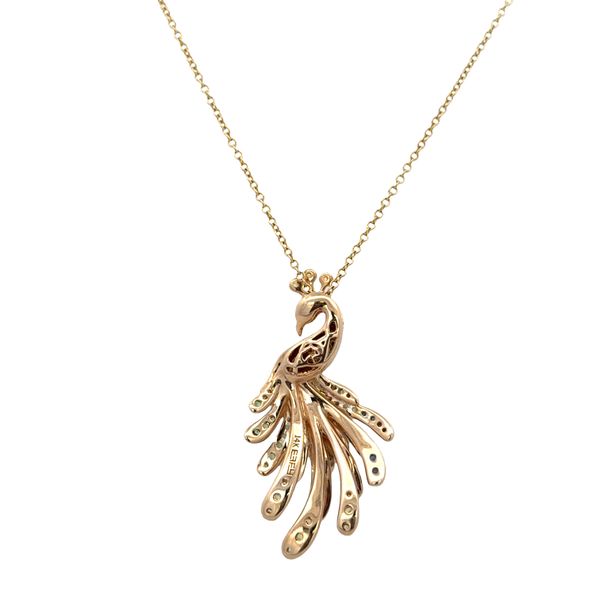 Estate Effy 14k Yellow Gold Multi-Color Sapphire & Diamond Peacock Pendant Necklace – Adjustable 21
