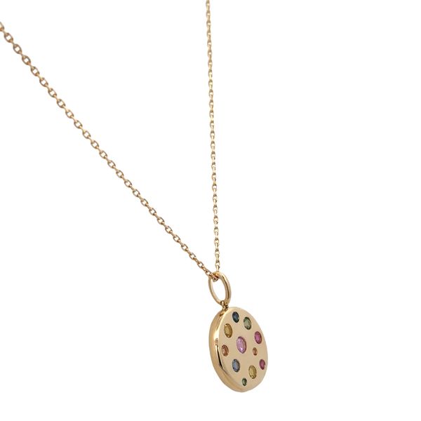 14k Yellow Gold Multicolor Sapphire Disc Pendant Necklace – Adjustable 18