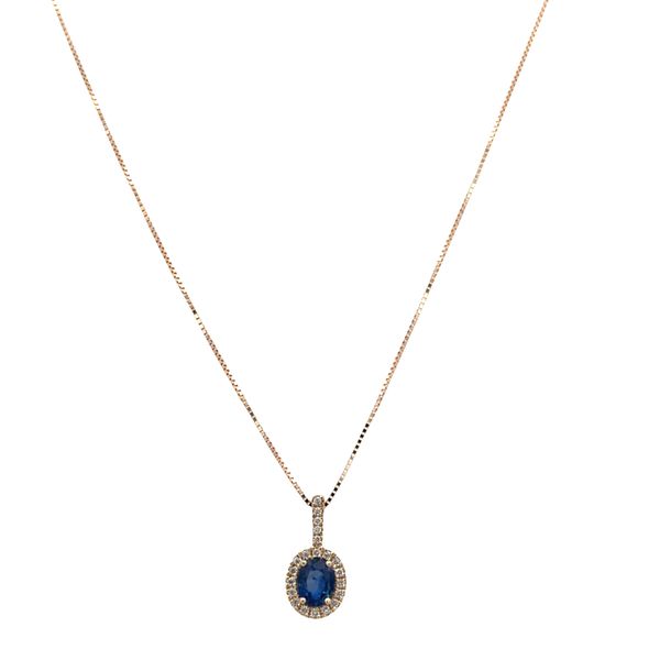 14k Yellow Gold Sapphire & Diamond Halo Pendant Necklace – 18