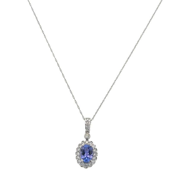 14k White Gold Tanzanite & Diamond Halo Pendant Necklace – 18