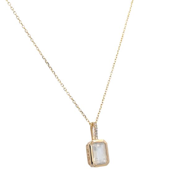 Petite 14k Yellow Gold Moonstone & Diamond Pendant – Adjustable 16