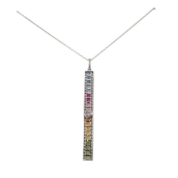 14k White Gold Rainbow Sapphire & Diamond Pendant Necklace – 18