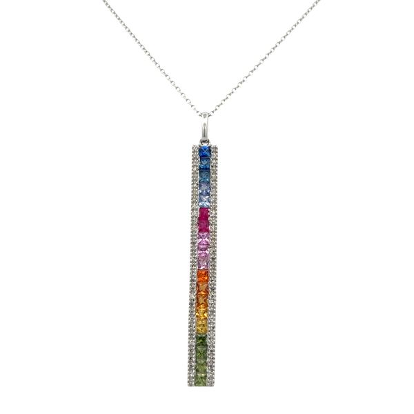 14k White Gold Rainbow Sapphire & Diamond Pendant Necklace – 18