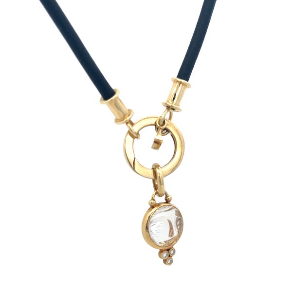 Estate Temple St. Clair 18k Yellow Gold Carved Rock Crystal Moon Face Pendant on Leather Cord Image 2 Perry's Diamonds & Estate Jewelry Charlotte, NC