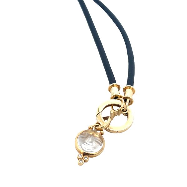 Estate Temple St. Clair 18k Yellow Gold Carved Rock Crystal Moon Face Pendant on Leather Cord Image 3 Perry's Diamonds & Estate Jewelry Charlotte, NC