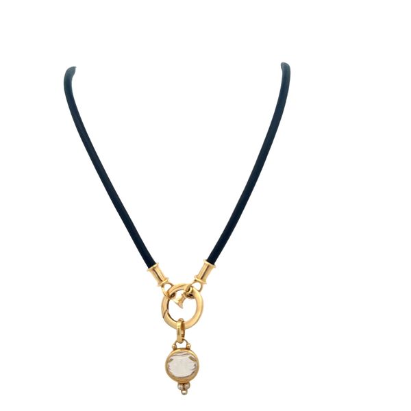 Estate Temple St. Clair 18k Yellow Gold Carved Rock Crystal Moon Face Pendant on Leather Cord Image 4 Perry's Diamonds & Estate Jewelry Charlotte, NC