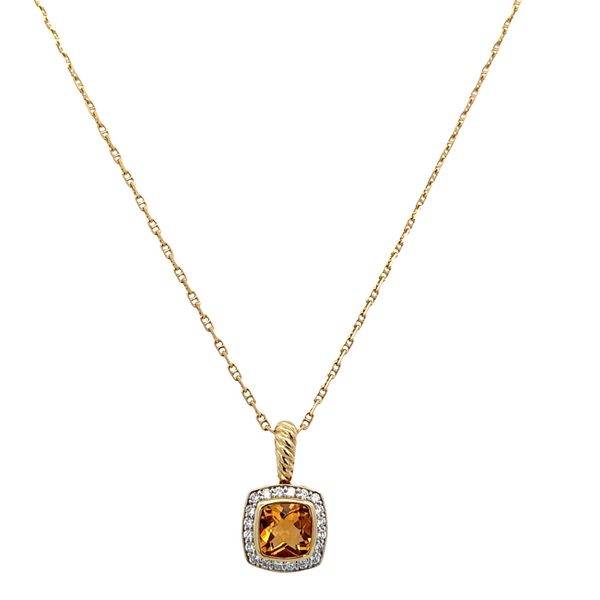 Estate David Yurman Sterling Silver & 18k Yellow Gold Citrine & Diamond Pendant Necklace – 18