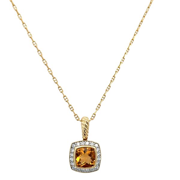 Estate David Yurman Sterling Silver & 18k Yellow Gold Citrine & Diamond Pendant Necklace – 18