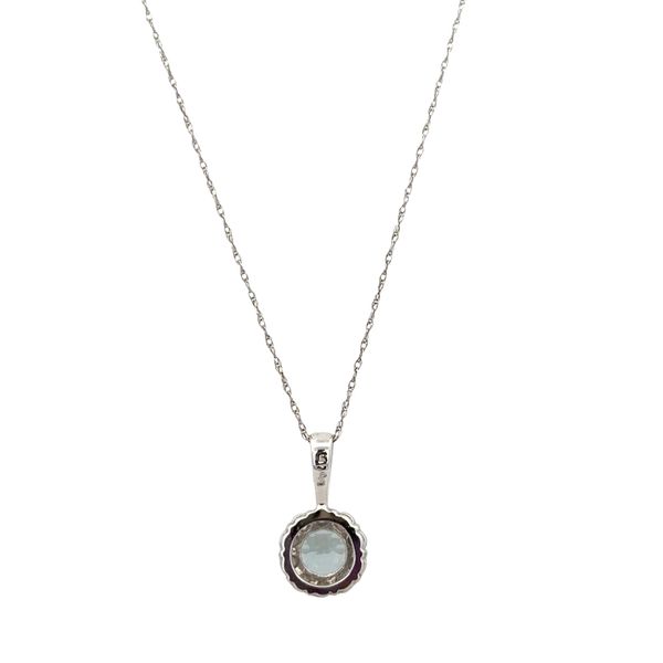 14k White Gold Aquamarine & Diamond Halo Pendant Necklace – 18