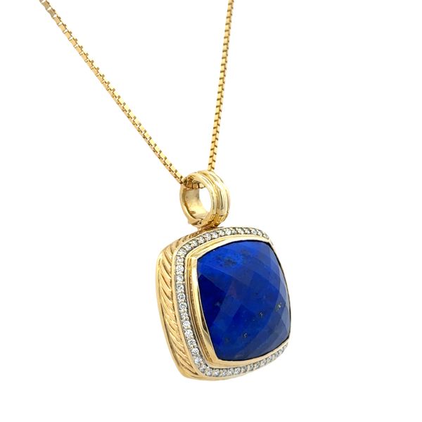 Estate David Yurman 18k Yellow Gold Lapis & Diamond Pendant Necklace – 20