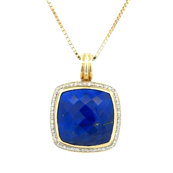 Estate David Yurman 18k Yellow Gold Lapis & Diamond Pendant Necklace – 20