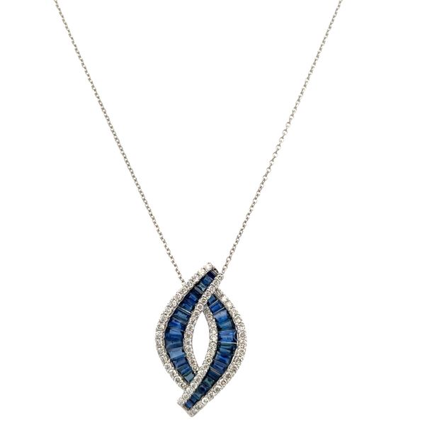 14k White Gold Sapphire & Diamond Twisting Navette Pendant Necklace – 16