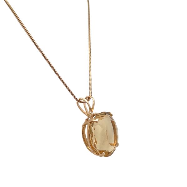 Large Statement 14k Yellow Gold Citrine Pendant Necklace – 18