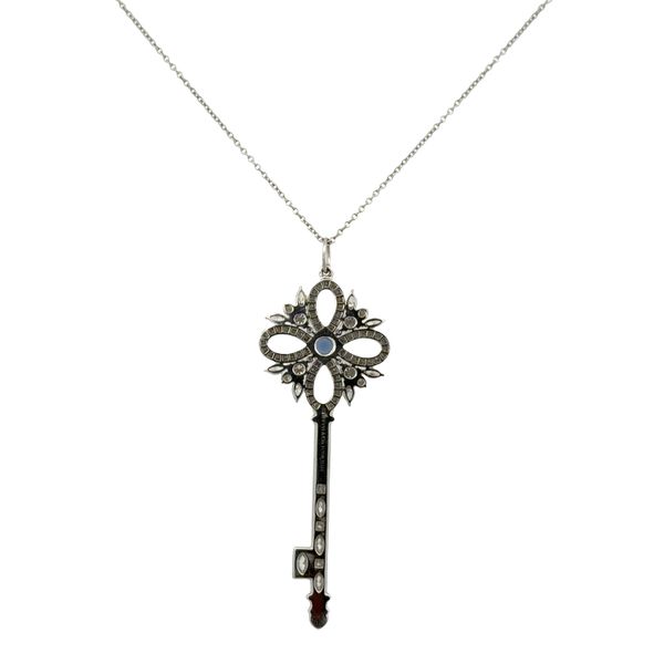 Estate Tiffany & Co. Platinum Sapphire & 1.14 CT Diamond Key Pendant Necklace – 20