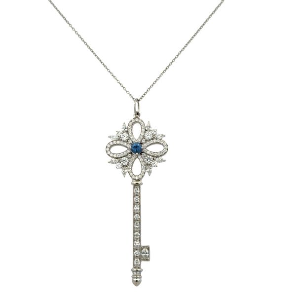 Estate Tiffany & Co. Platinum Sapphire & 1.14 CT Diamond Key Pendant Necklace – 20
