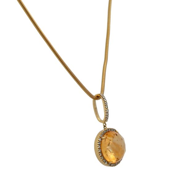 14k Yellow Gold 11.35 Carat Citrine & Diamond Halo Pendant Necklace – 18