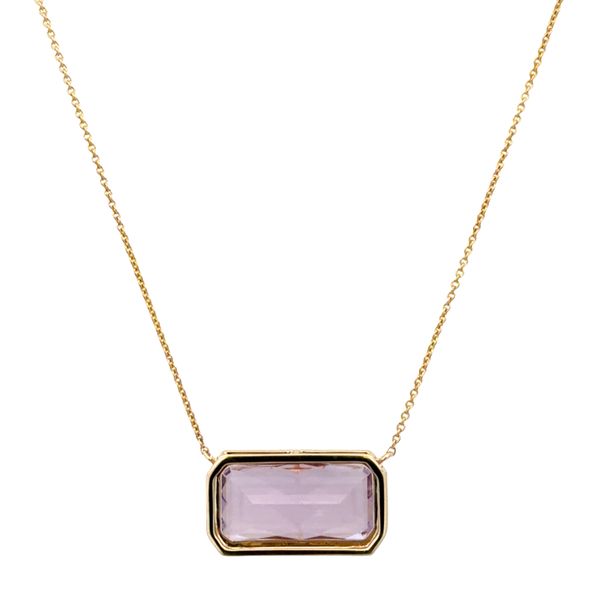 14k Yellow Gold 7.87 CT Cushion Cut Amethyst Bezel Necklace – Adjustable 16