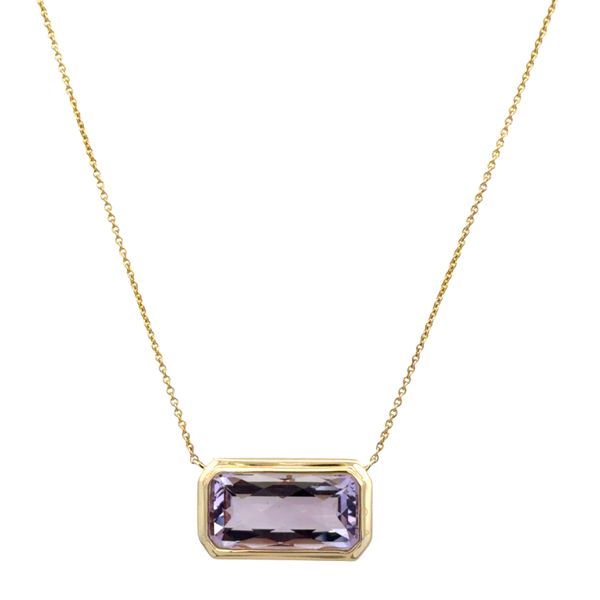 14k Yellow Gold 7.87 CT Cushion Cut Amethyst Bezel Necklace – Adjustable 16