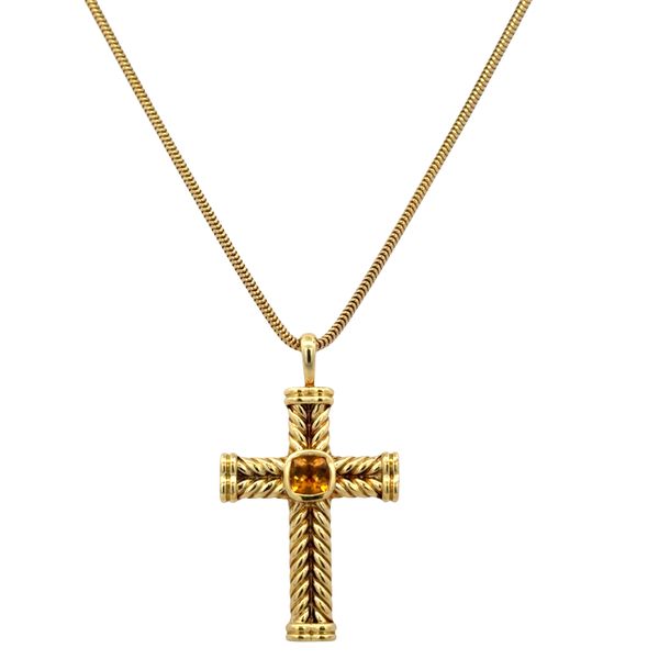 Estate David Yurman 14k Yellow Gold Citrine Chevron Cross Pendant Necklace Perry's Diamonds & Estate Jewelry Charlotte, NC