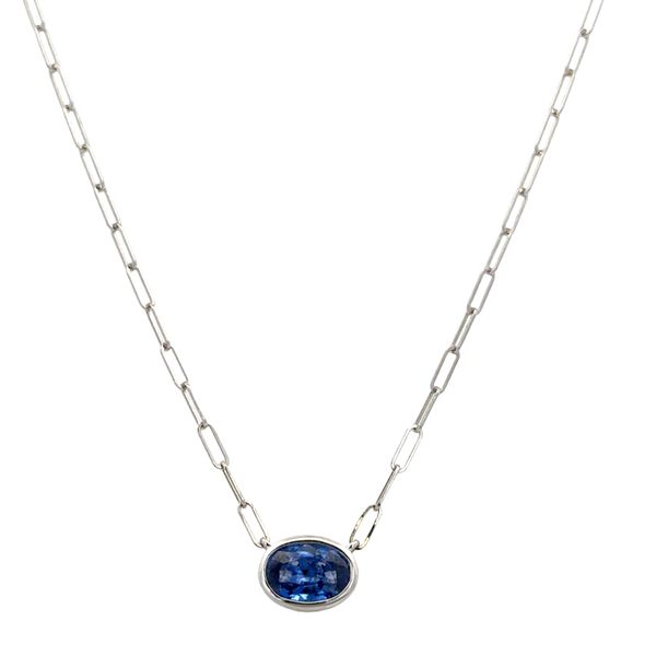 14k White Gold Sapphire Paperclip Chain Necklace – 18