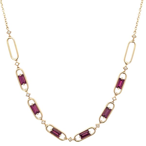 Garnet and Diamond Necklace in Yellow Gold Image 2 Perry's Diamonds & Estate Jewelry Charlotte, NC