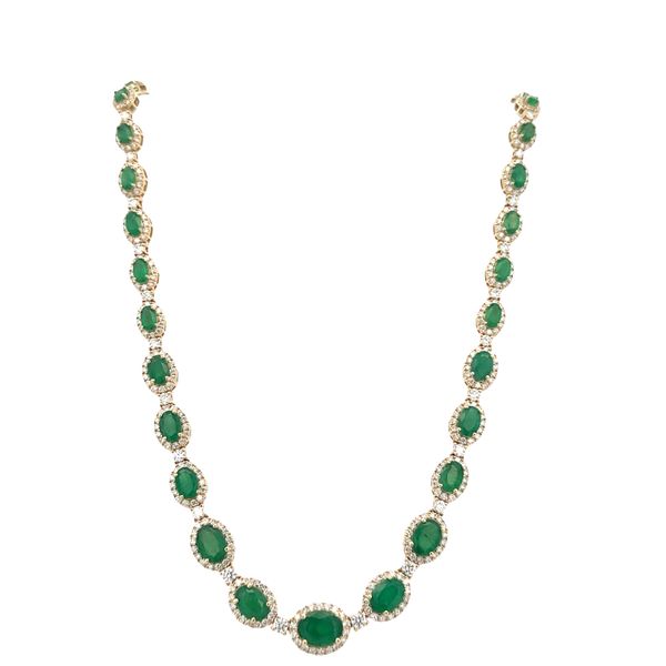Statement 14k Yellow Gold Emerald and Diamond Necklace – 16