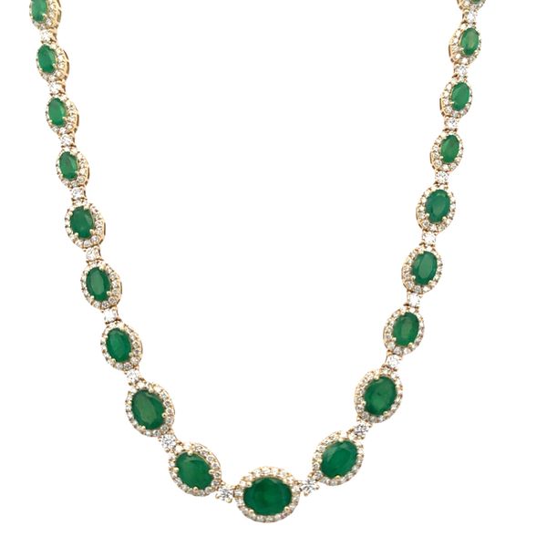 Statement 14k Yellow Gold Emerald and Diamond Necklace – 16