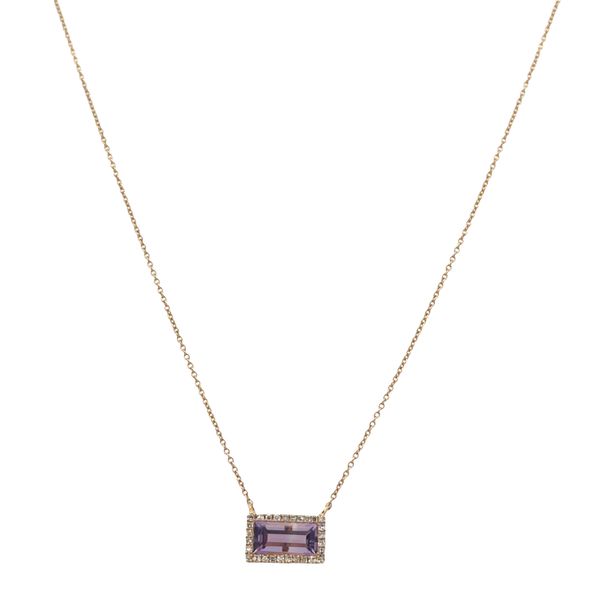 14k Yellow Gold Amethyst & Diamond Halo Pendant Necklace – 18