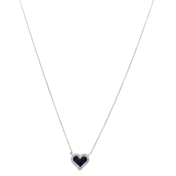 14k White Gold Sapphire & Diamond Heart Pendant Necklace – 18