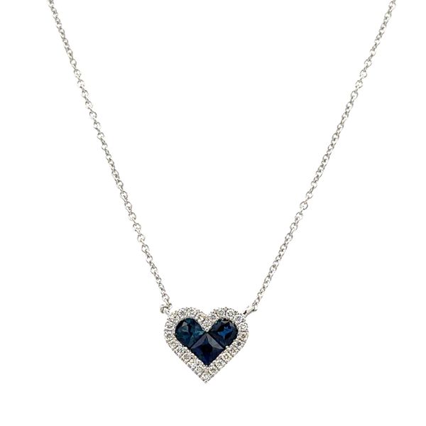 14k White Gold Sapphire & Diamond Heart Pendant Necklace – 18