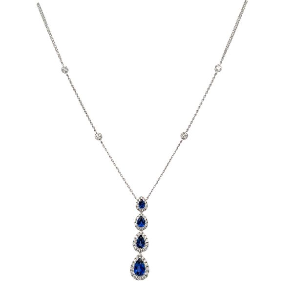 14k White Gold Sapphire and Diamond Drop Necklace Image 2 Perry's Diamonds & Estate Jewelry Charlotte, NC