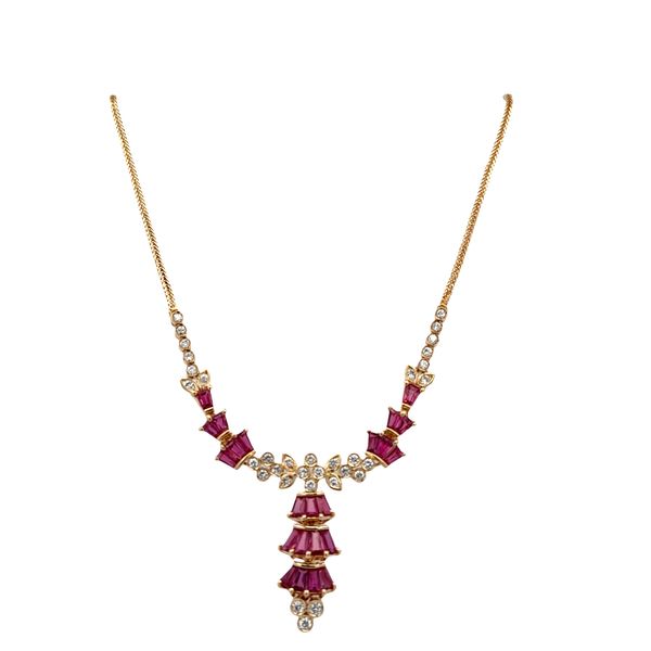 18k Yellow Gold Ruby & Diamond Foliate Necklace – 16.5