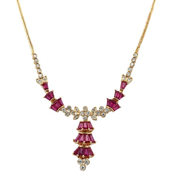 18k Yellow Gold Ruby & Diamond Foliate Necklace – 16.5