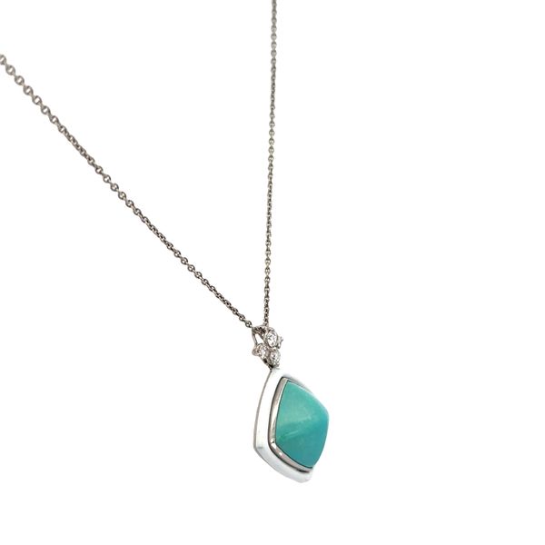 Platinum and 18k White Gold Turquoise and Diamond Pendant Image 2 Perry's Diamonds & Estate Jewelry Charlotte, NC