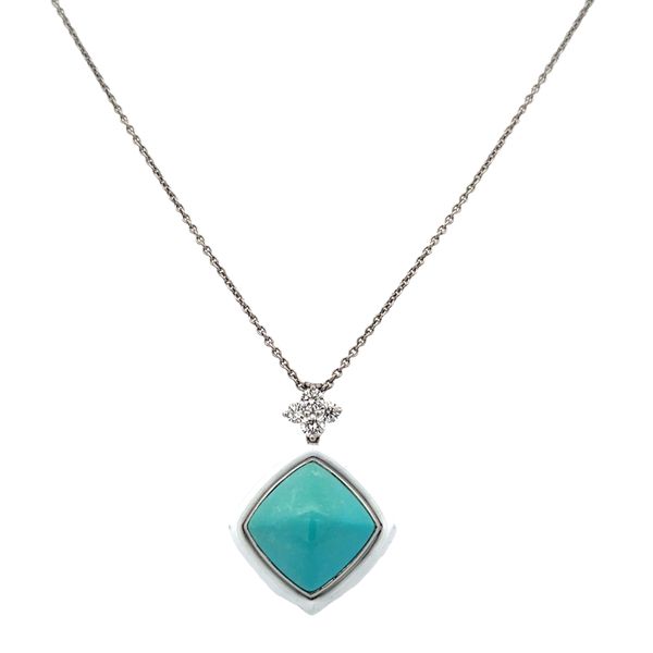 Platinum and 18k White Gold Turquoise and Diamond Pendant Perry's Diamonds & Estate Jewelry Charlotte, NC