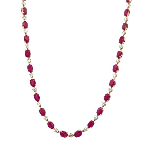 14k Yellow Gold Ruby & Diamond Alternating Necklace – 18