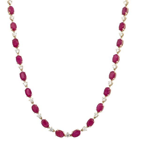 14k Yellow Gold Ruby & Diamond Alternating Necklace – 18